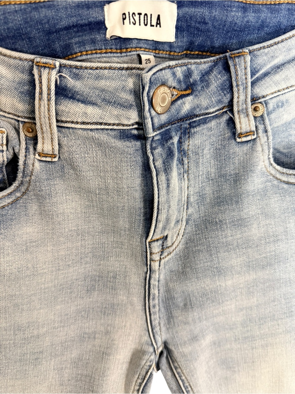 Pistola Light Wash Skinny Jeans Size 25 Raw Hem Stretch Mid Rise - Picture 8 of 10